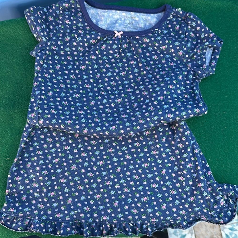 Carter's Girl's Size 4/5 Dark Blue Floral Nightgown Sleep Dress Pajamas